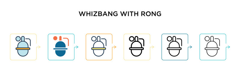 Whizbang with rong vector icon in 6 different modern styles. Black, two colored whizbang with rong icons designed in filled, outline, line and stroke style. Vector illustration can be used for web,