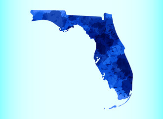 Blue Florida watercolor map vector illustration on light background using paint brush in paper page