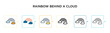 © Premium Art - Rainbow behind a cloud vector icon in 6 different modern styles. Black, two colored rainbow behind a cloud icons designed in filled, outline, line and stroke style. Vector illustration can be used for