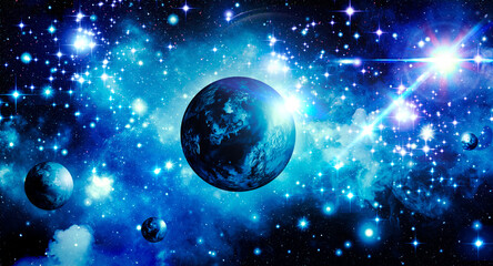 Wall Mural - blue starry sky, outer space, planets, cluster of stars, bright starlight, fantasy, astronomy, space