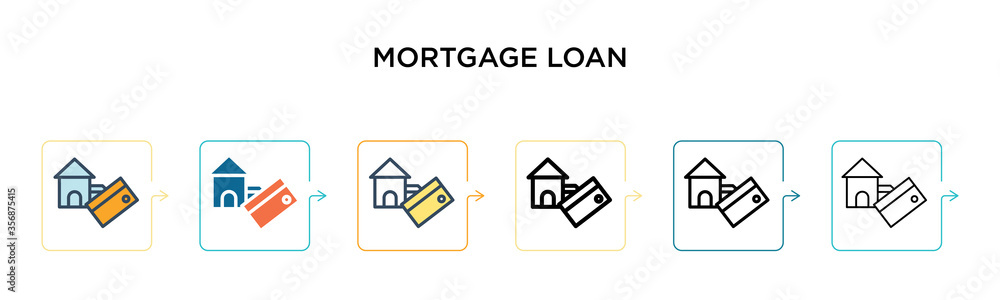 Mortgage loan vector icon in 6 different modern styles. Black, two ...