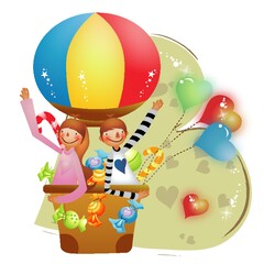 Sticker - couple flying in hot air balloon