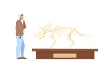 Fototapeta Dinusie - Paleontology exhibition male visitor flat color vector faceless characters