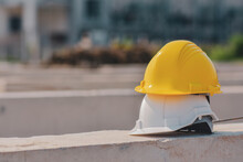 Construction Helmet Work Industry Yellow Hat Safety Job ,industrial Engineer Worker Equipment Architecture Engineering