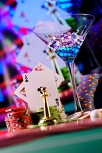 Cocktail Glass On The Casino Gambling Table
