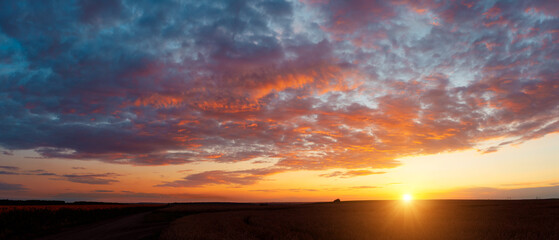 Wall Mural - Perfect red clouds illuminated by the beams of the sun.