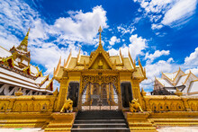 Nakhon Pathom, Thailand - June, 09, 2020 : The Golden Church Of Chareon Rat Bamrung Temple (Nong Phong Nok Temple) The Place Of Faith In Nakhon Pathom,Thailand