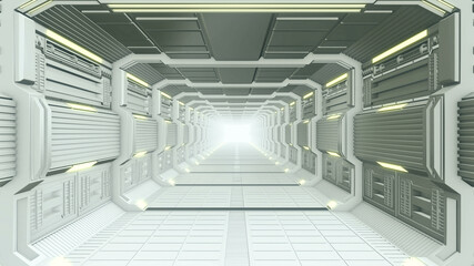 Wall Mural - Space Ship Corridor 3d Render Background