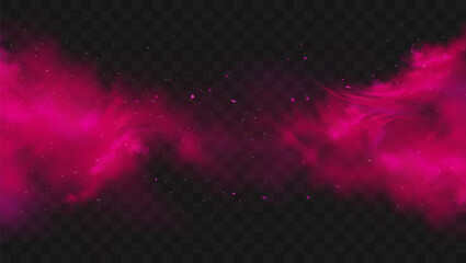 red smoke or fog color isolated on transparent dark background. abstract pink powder explosion with 