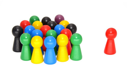 colored wooden pawn game characters