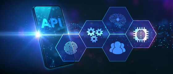 API - Application Programming Interface. Software development tool. Business, modern technology, internet and networking concept.
