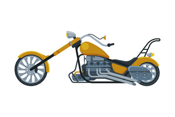 Wall Mural - Chopper Motorcycle, Motor Vehicle Transport, Side View Flat Vector Illustration