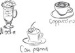 Coffee sketch vector illustration, yummy tasty coffee drinks eps 10 background