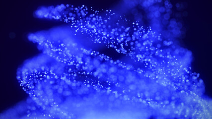 Fototapete - A vortex of lighting particles. A tornado of twisted glowing blue dots. Abstract digital background with beautiful swirls. 3D tunnel or wormhole. 3D rendering.