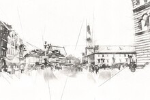 Warsaw Cityscape Exterior Art Drawing Sketch Illustration
