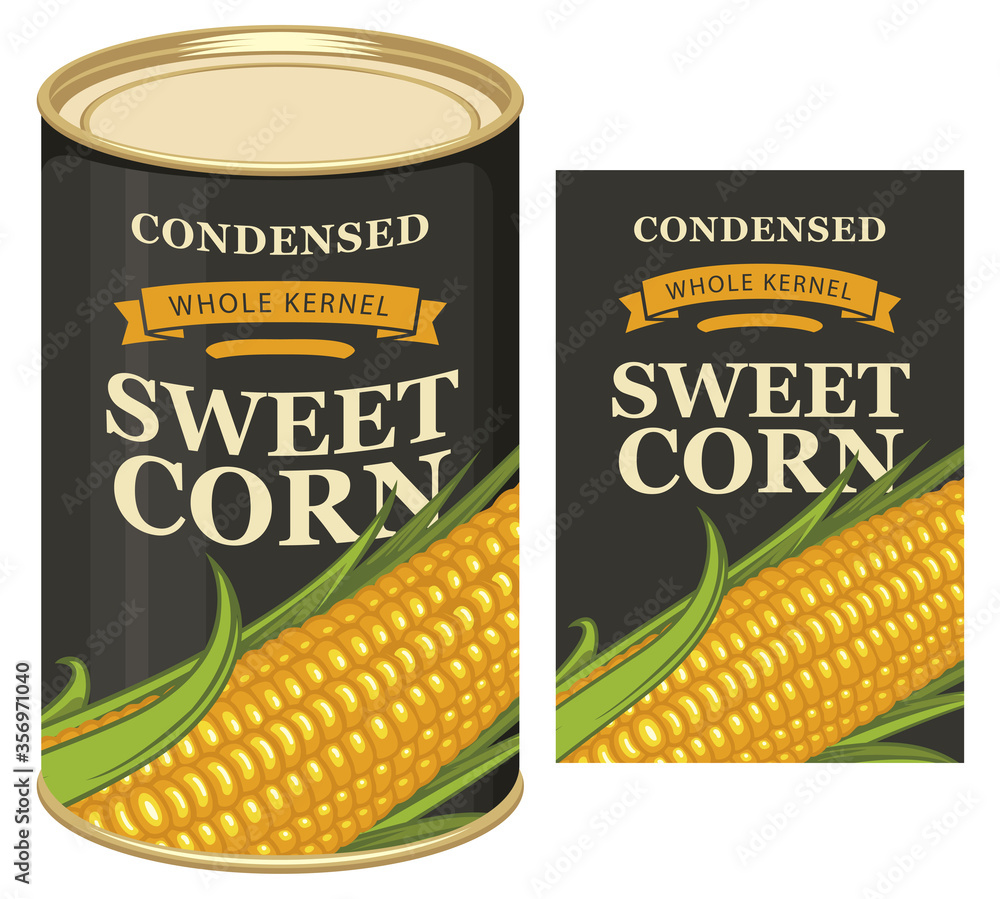 Image vectorielle Stock Sweet corn label and tin can with this label ...