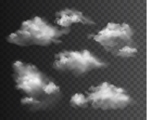 Wall Mural - vector collection of realistic soft transparent clouds isolated on dark background