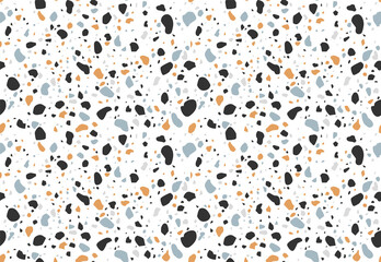 Terrazzo flooring seamless pattern with traditional white marble rocks. Classic interior material background of mosaic stone.