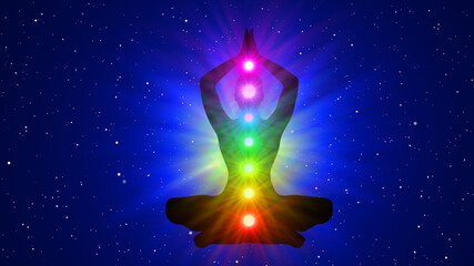 Wall Mural - Meditation People Achieve Enlightenment, Activation Of Chakra, Aura In The Body
