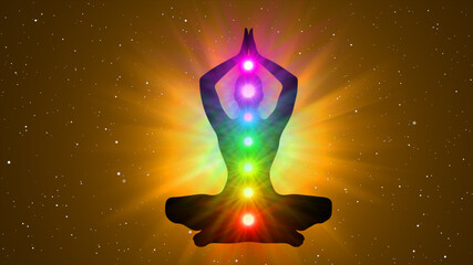 Wall Mural - Meditation People Achieve Enlightenment, Activation Of Chakra, Aura In The Body