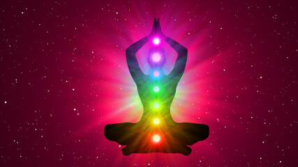 Wall Mural - Meditation People Achieve Enlightenment, Activation Of Chakra, Aura In The Body