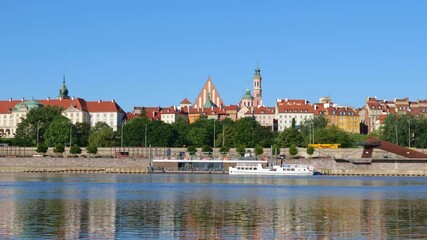 Wall Mural - City skyline of Warsaw in Poland, Old Town river view.