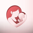 © c_guoy - Mother holding little baby with her arm inside heart shaped silhouette in paper cut style