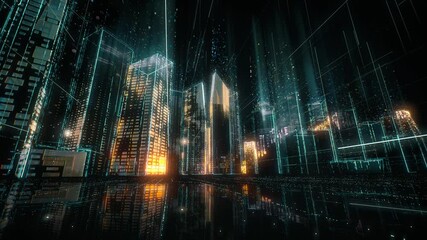 Wall Mural - futuristic сityscape with skyscrapers. technology concept. hyperlapse