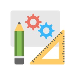 Wall Mural - design development icon illustration. drafting tools with cogwheel sign.