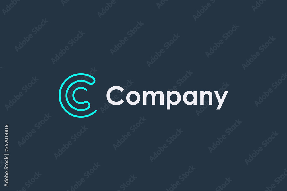 Abstract Initial Letter C Logo. Blue Circular Line Style isolated on ...
