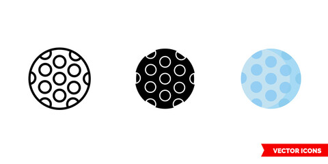 Golf ball icon of 3 types. Isolated vector sign symbol.