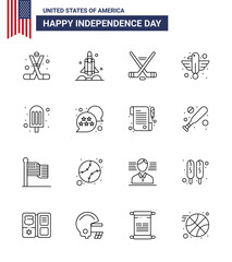 Line Pack of 16 USA Independence Day Symbols of eagle; animal; transport; american; sport