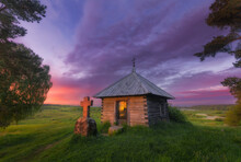 Country Landscape. . Ancient Houses In Country Side. Russia