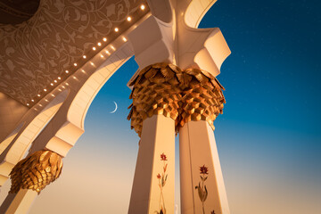 abu dhabi sheikh zayed grand mosque pillar detail at night.