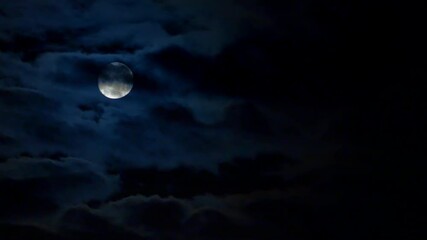 full moondown through the clouds on dark blue night sky. 1 minute, 30 fps footage of 4k timelapse mo