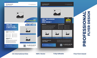 Modern Real Estate  Flyer Design Template 2 in 1 Combo Set, House Selling Flyer Design For Real Estate Business