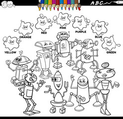 Wall Mural - basic colors color book with robot characters