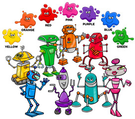 Wall Mural - basic colors with robot characters group