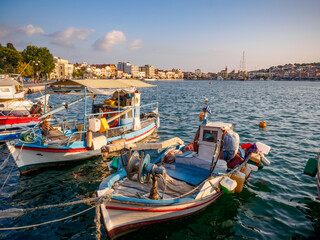 Wall Mural - Fishing boats in Mytilene harbor, Lesbos, Greece