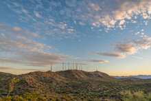 A Scenic View Of The Radio And TV Antennas Overlooking Phoenix, Arizona From Atop South Mountain.	