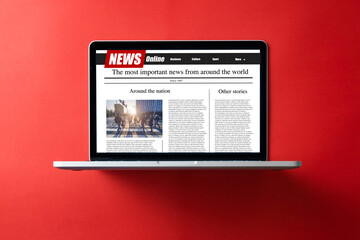 news on a computer screen. Mockup website. Newspaper and portal on internet.