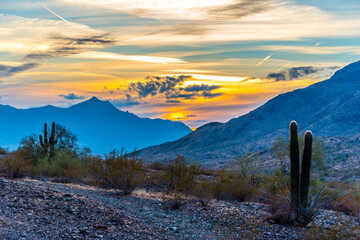 The Sun Sets Behind Estella Mountain in Arizona.