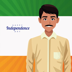 Wall Mural - india happy independence day celebration card with man and flag