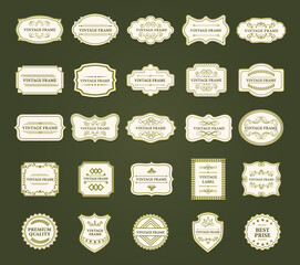 Wall Mural - Large collection of vintage frames of assorted classic shapes for labels with room for text on green, colored vector illustration