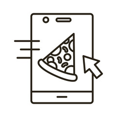 Sticker - smartphone with pizza delivery app line style icon