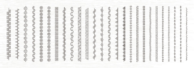 Doodle dividers, brush lines and borders set. Rustic decorative design elements and patterns