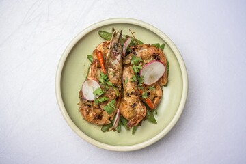 Sticker - Plate with grilled shrimps on the white