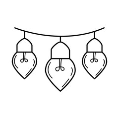 Poster - hanging lamps, electric light bulb, eco idea metaphor, isolated icon line style