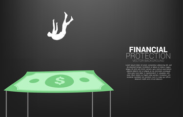 Silhouette of businessman falling down on dollar banknote.Concept for Insurance and financial protection