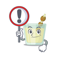 Sticker - A cartoon icon of martini cocktail with a exclamation sign board